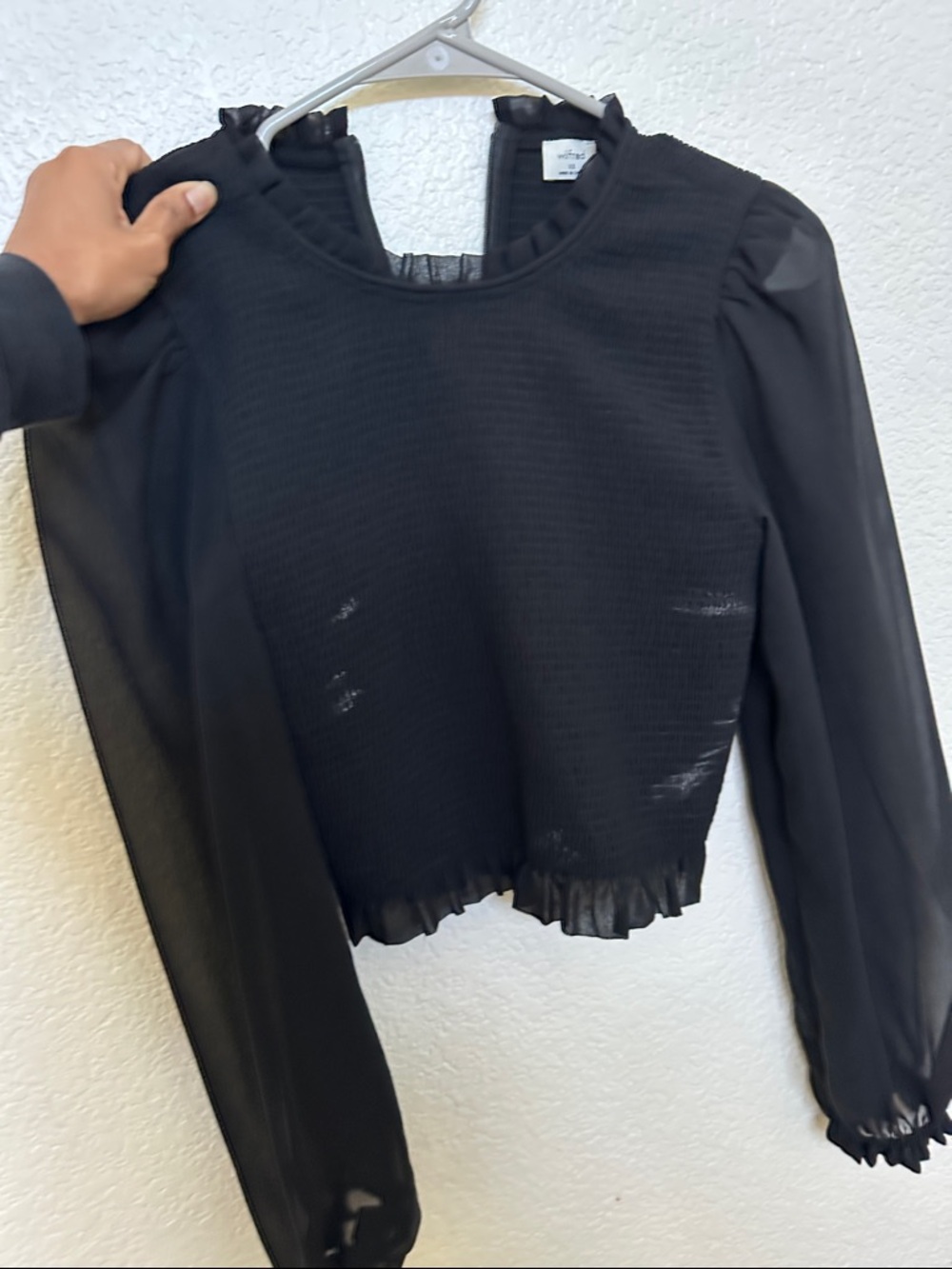 Aritzia Black Sheer-Sleeve Ruffle-Hem Knit Top